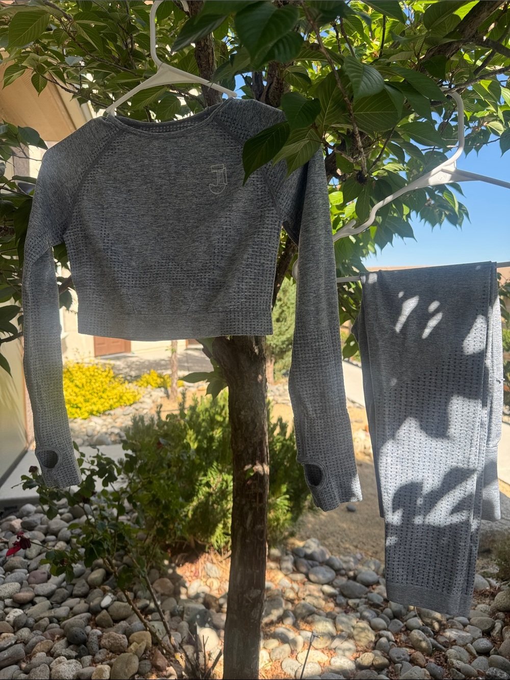 Gray/Slate Seamless Long Sleeve Crop Top & Leggings Set